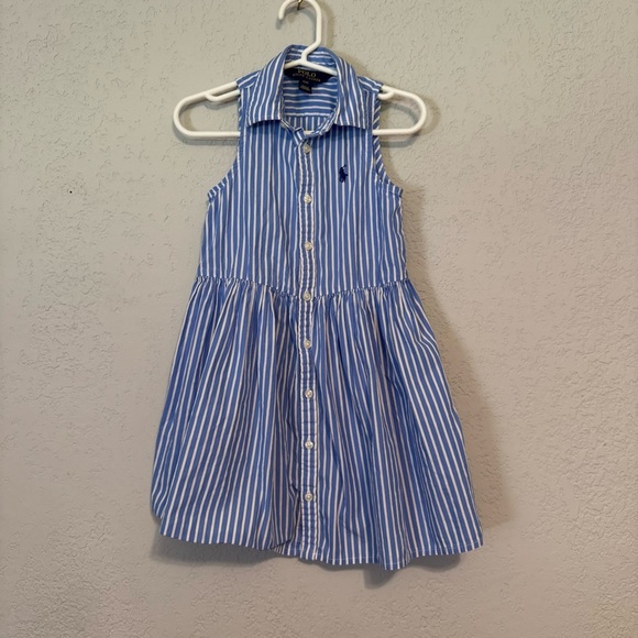 Kid's Polo Ralph Lauren Blue & White Striped Collared Button Front Dress - Picture 2 of 8